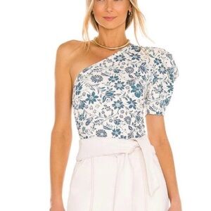 Free People Asymmetrical Puff Sleeve Bodysuit